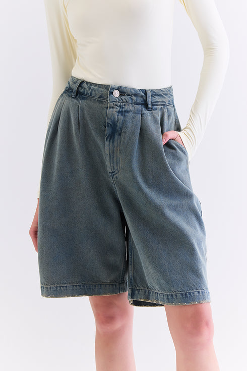 BERMUDA JEANS AZUL ESVERDEADO